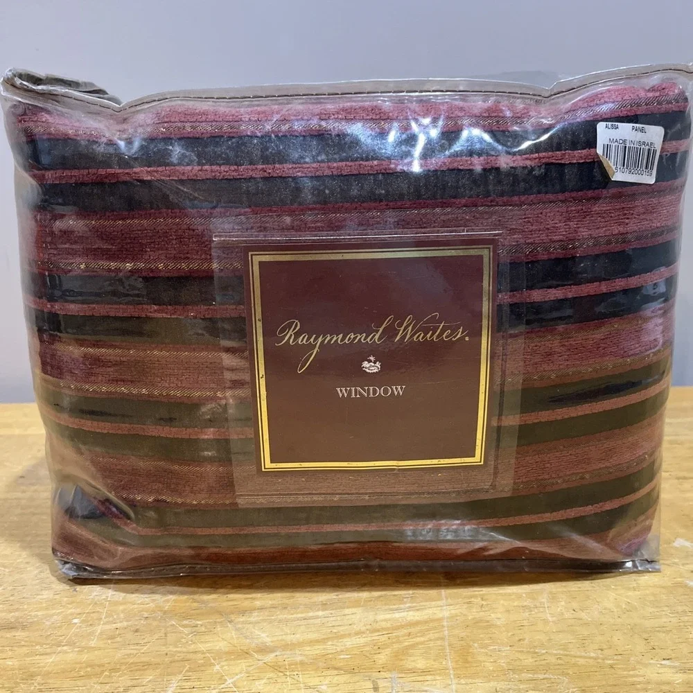 Raymond Waites One Pair‎ Drapery Panels Alissa Striped Copper Burgundy 43x84